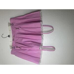 Women’s M Pink Pleather Mini Skirt Lace Detail Barbie Clueless Pleated